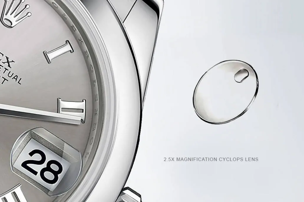2.5× Cyclops lens date magnification on replica Rolex 2025