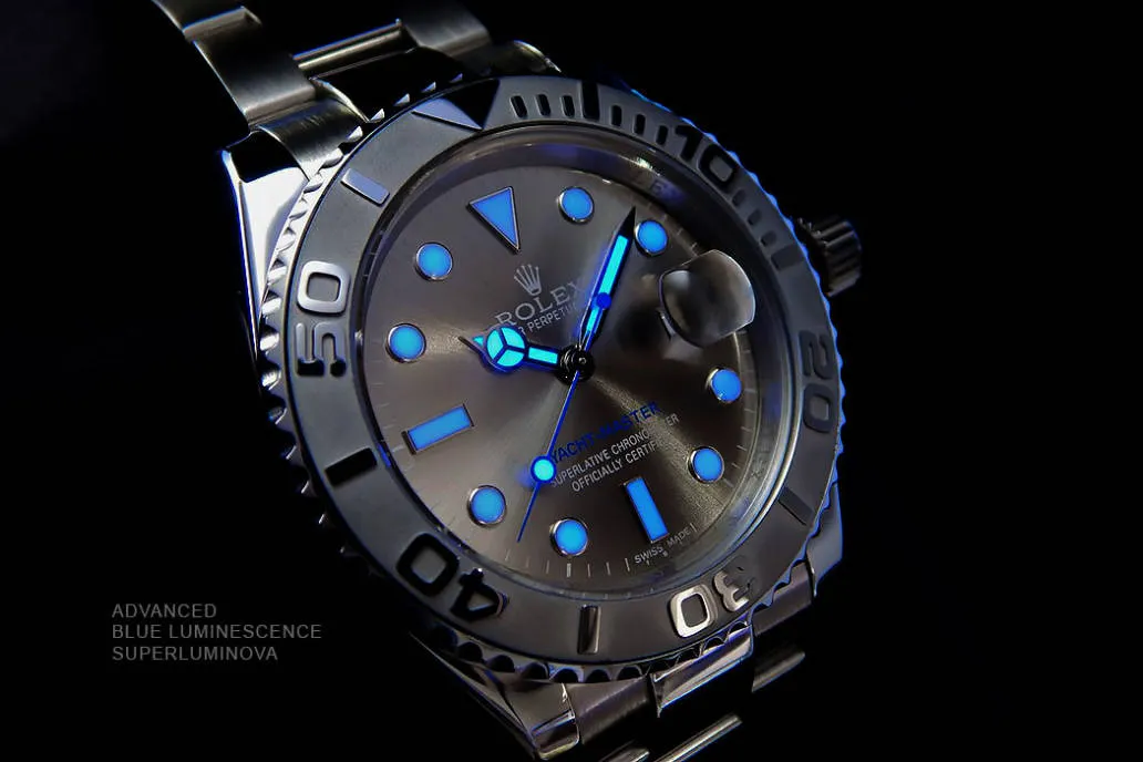 Super-LumiNova lume on replica Rolex Yacht-Master 2025