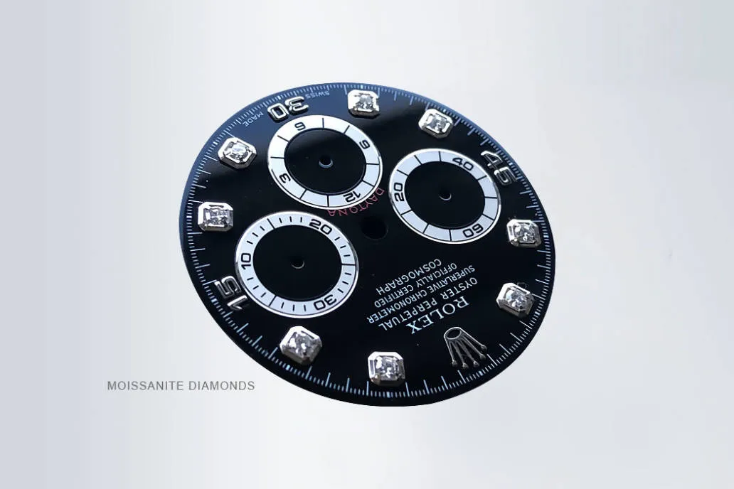 Full iced-out black dial with moissanite diamonds – replica Rolex Daytona 2025