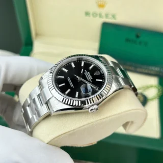 Replica Rolex Datejust Black Dial Fluted Bezel Oyster Bracelet