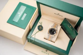 Replica Rolex Datejust Black Dial Diamond Numerals Jubilee Bracelet Two Toned