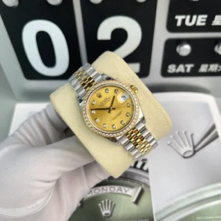 Replica Rolex Datejust Champagne Dial Diamond Bezel