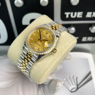 Replica Rolex Datejust Champagne Dial Diamond Bezel