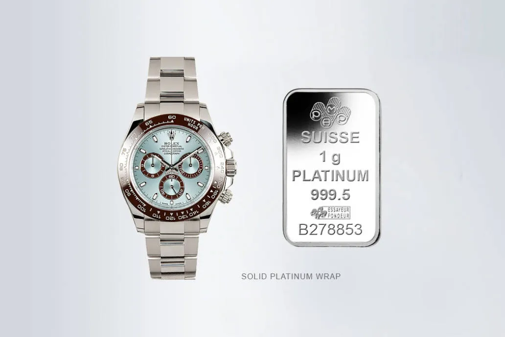 Platinum wrapped replica Rolex Daytona 2025